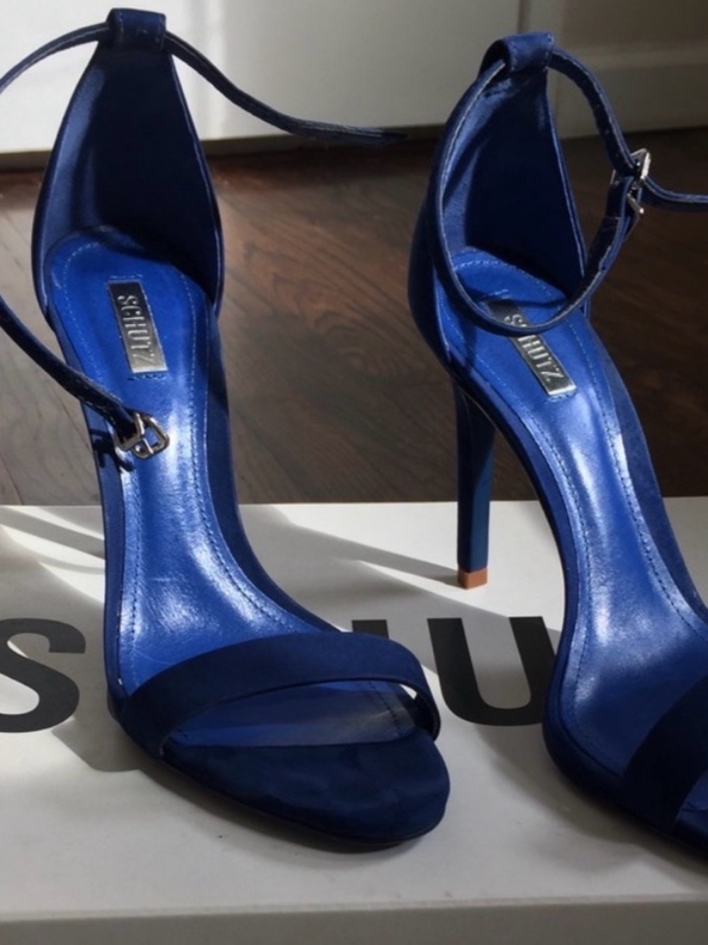 SCHUTZ Royal Blue Ankle-Strap Stiletto Sandals